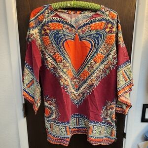 VINTAGE African Dashiki, cotton with bell sleeves & Heart Design